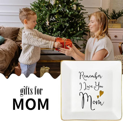 Tijeyi Mom Gifts from Sister Mothers Day Gifts Birthday Gifts for Mum Christmas Thanksgiving Gift Female Small Unique Trinket Tray Ceramic Jewelry Dish Ring Holder,Remember I Love You Mom