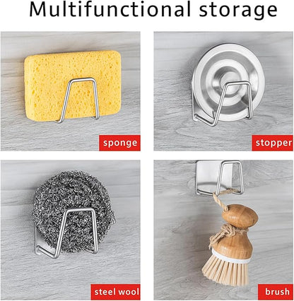 WOOFBRITE 5-Pack Adhesive Sponge Holder for Kitchen Sink Caddy Accessories， SUS304 Stainless Steel, Quick Drying