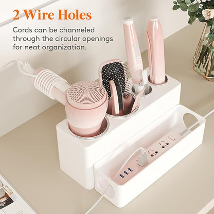 Lifewit Hair Tool Organizer Countertop, Removable Blow Dryer Holder for Bathroom Vanity, Acrylic Hot Tools Organizer Storage for Hair Dryer, Curling Iron, Brush, Straightener, 4 Stainless Cups, White