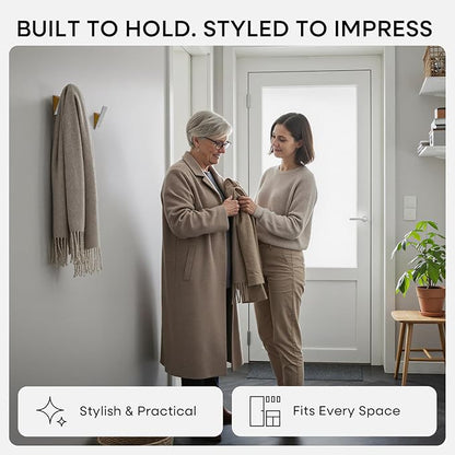 Homeforia Beech Wood Coat Hooks, High End Beech Wood & White Metal Wall Mounted Clothing Hooks, Mid-Century Modern Coat Hooks, Heavy Duty Wooden Hooks for Hanging Coats, Hats, Towels & More, Set of 2