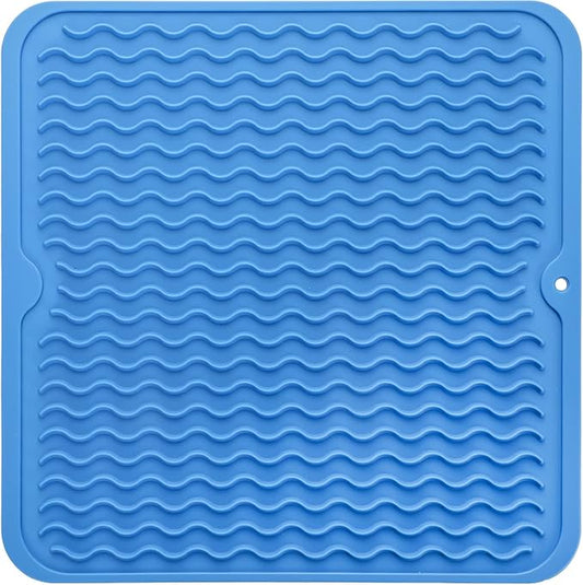 Silicone Dish Drying Mat for Multiple Usage,Easy clean,Eco-friendly,Heat-resistant Silicone Mat for Kitchen Counter or Sink,Refrigerator or Drawer liner Lichen BlueL M 12 inches x 12 inches