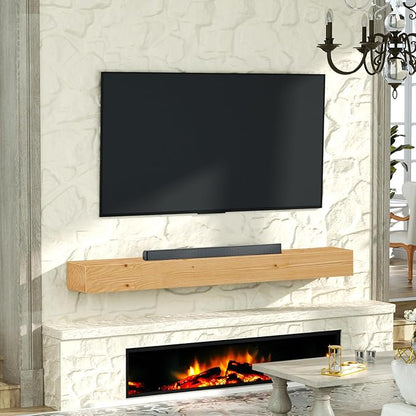 ROOMTEC Fireplace Mantel,60" DIY Wood Floating Fireplace Shelves,Wall Mounted Wooden Display Shelving,Handcrafted Wood Brack,Natural Mantels Over Fireplace | 60" x 8" x 5"-Natural Wood