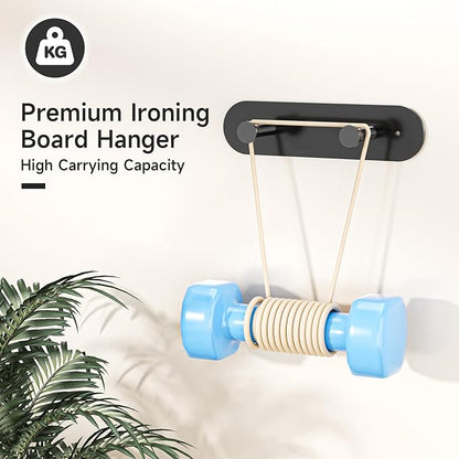 Ironing Board Holder Wall Mount,Ironing Board Hanger with Removable Hooks, Laundry Rooms Stainless Steel Ironing Boards Hook for Wall for Y or T Leg (Black)