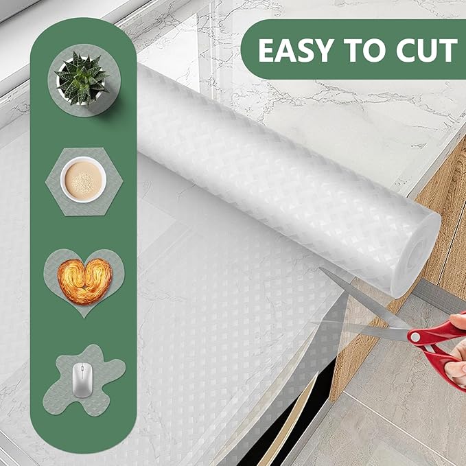 Shelf Liners, Non-Adhesive Drawer Liner, Waterproof & Oil-Proof Kitchen Cabinet Cupboard Liner Plastic EVA Material BPA Free Fridge Liner Mats Paper Protector for Shelves (Clear/12in x 240in)