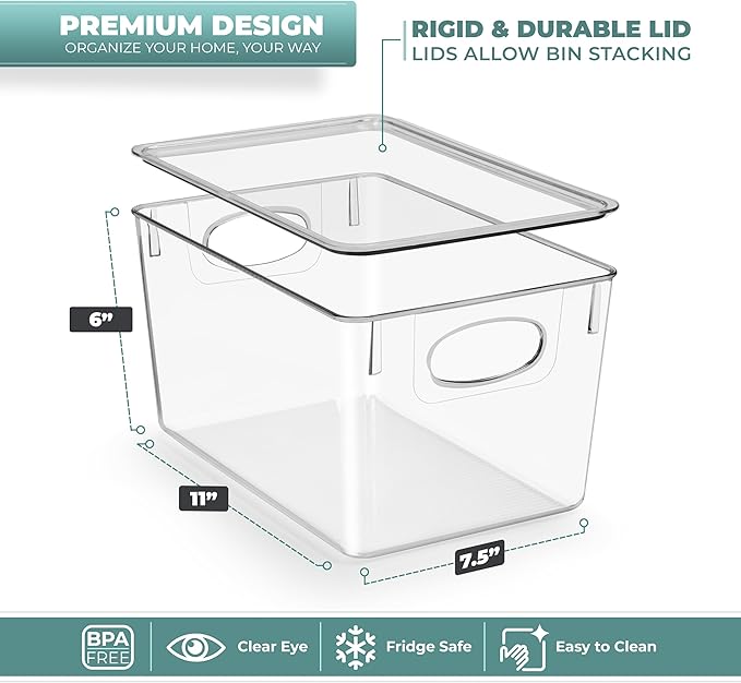 Sorbus Large Clear Plastic Bins with Lids – Stackable Organizer for Toys, Clothes, Medicine, Makeup, Art Supplies, Closet, Bathroom, and Shoes (4 Pack)