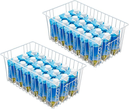 16" Upright Freezer Organizer Baskets, Wire Storage Bins Large Bakset for Freezer, Pantry, Kitchen, Bathroom Organizing, White, Set of 6
