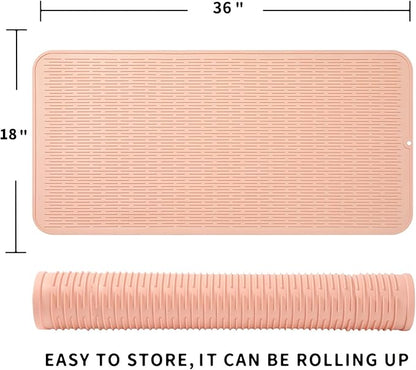 Silicone Dish Drying Mat for Multiple Usage,Easy clean,Eco-friendly,Heat-resistant Silicone Mat for Kitchen Counter or Sink,Refrigerator or Drawer Liner Pink 5XL 36inches x 18inches