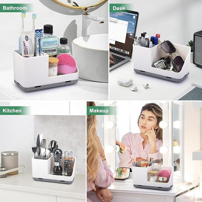 PARKMANI Toothbrush Holders for Bathrooms, Kids Electric Toothbrush and Toothpaste Holder with Drainage, Tooth Brush Holder for Bathroom Countertop Organizer (Grey)