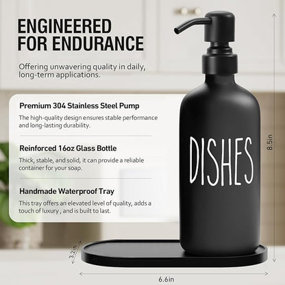 MOMEEMO Black Soap Dispenser Set, Contains Dish and Hand Soap Dispenser, Suitable for Kitchen Decor and Accessories. (Black)