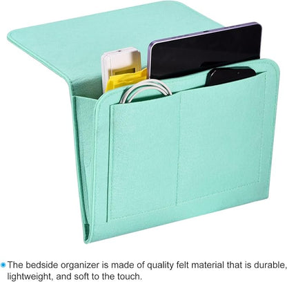 PATIKIL 11in Bedside Caddy, Bed Caddy Bedside Organizer Hanging 5 Pocket Soft Felt Bed Pockets Bedside Storage Organizer Remote Control Holder for Bedroom Phones Glasses, Green