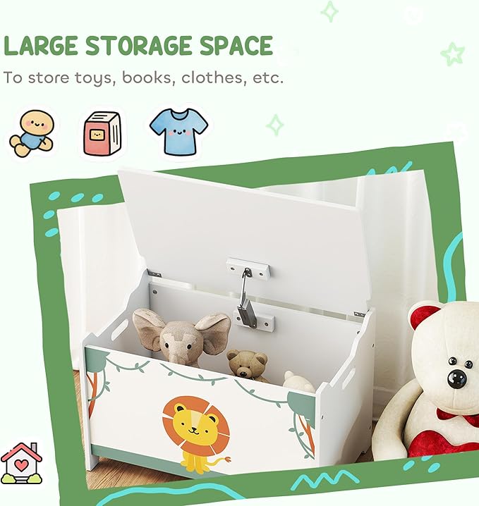 Qaba Toy Box with Lid, Toy Chest with Safety Hinges for Kids Boys Girls, Storage Organizer for Living Room, Playroom, Nursery, Bedroom, 24" L x 15" W x 15" H, Green