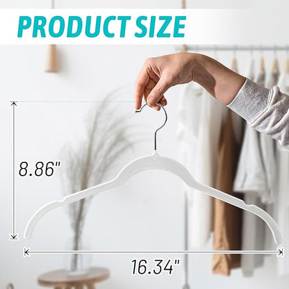 Sishynio Premium Velvet Shirt Hangers 30 Pack, Non-Slip 360° Swivel Hook Slim Felt Hanger, Space Saving Flocked Hangers for Tank Tops, Blouses, Strappy Dresses(White)