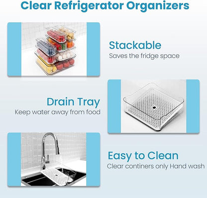 SMRCAD 8 Pack Refrigerator Organizers, Clear Pull-out Drawer Container and Organizer Bins with Lids, Stackable Storage Containers for Fruits, Vegetable (Set of 8 (Include Pull Out Drawer))
