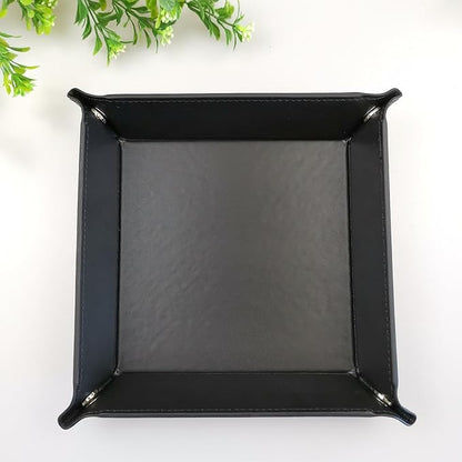 siduater Valet Tray Desktop Storage Organizer – Vegan Leather Catchall Tray Bedside Vanity Tray Nightstand Caddy Holder for Remote Controller, Watch, Keys, Phone, Wallet, Coin, Jewelry, Black