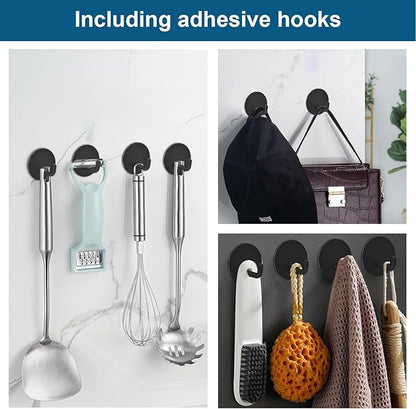 Diesisa Razor Holder 304 Stainless Steel for Shower + Adhesive Sticky Heavy Duty Waterproof Wall Hooks, Premium for Hanging Towels, Coat, hat (6+6 Pack) - Black