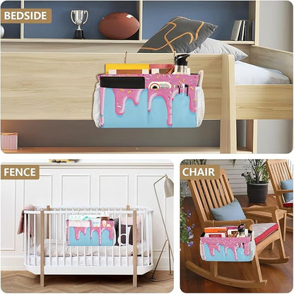 CuwrYet Bedside Caddy Hanging Bunk Bed Caddy Bed Organizer Hanging Pocket with 2 Hooks Bedside Storage Organizer Pocket Bag Holder Cartoon Dripping Frosting
