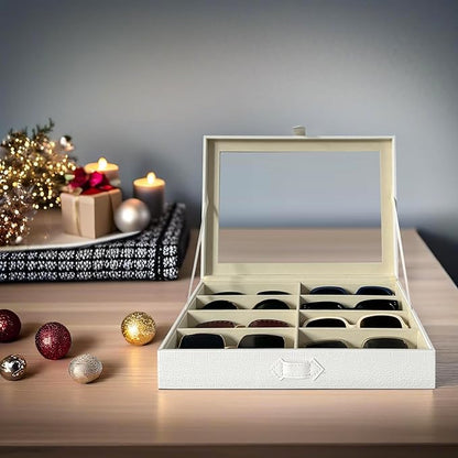 UnionPlus 8-Slots Sunglasses Case Organizer, Eyeglass Glasses Display Holder Collector, Multiple Sunglasses Storage Case, Croco White