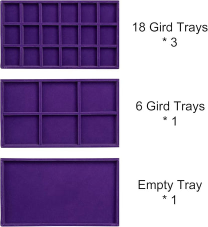 Frebeauty Acrylic Jewelry Organizer Earring Organizer Box with 5 Drawers Earring Holder Organizer with Velvet Trays Clear Jewelry Box for Women Earring Display for Rings Studs(Purple)