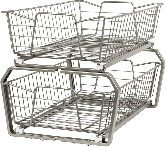 ClosetMaid 11 in. Pull Out Cabinet Organizer, 2 Tier, Heavy Duty, Slide Out Pantry Shelves Drawers for Kitchen, Bathroom, Nickel