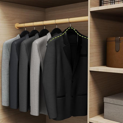 ABHENG Solid Wood Suit Hangers, 6 Pack, Coat Hangers with Non Slip Trouser Bar, 360° Swivel Hook, Heavy Duty Wide for Suit, Coat, Jacket, Trousers, Pants,17.3" W x 9" H, Black AWY0406B