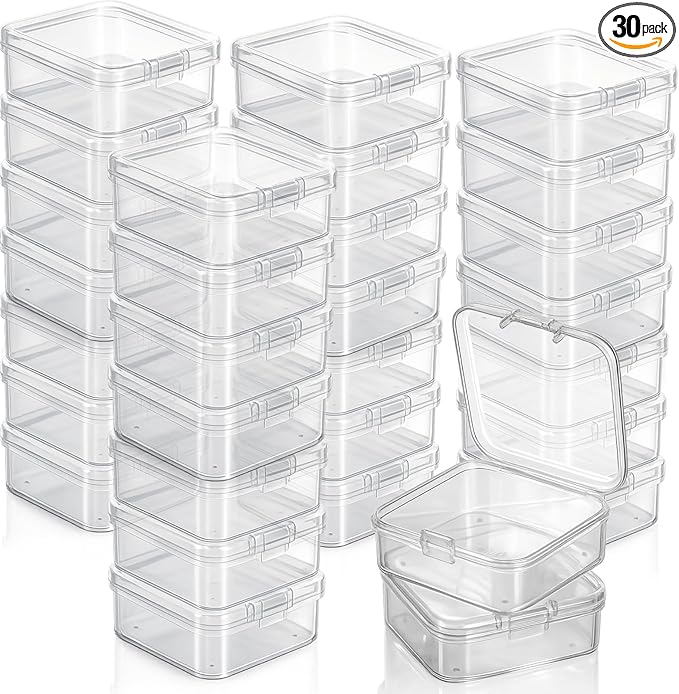 Jetec 30 Pieces Mini Plastic Clear Beads Storage Containers Box for Collecting Small Items, Beads, Jewelry, Business Cards, Game Pieces, Crafts (2.13 x 2.13 x 0.79 Inch)