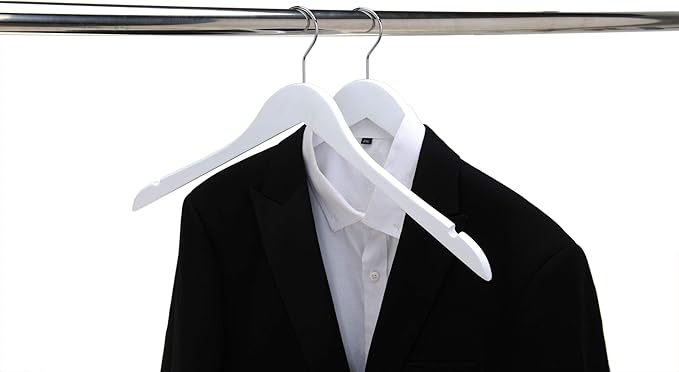 Quality Hangers Semi Curved Wooden Suit Hangers - Smooth Finish Solid Wood Coat Hanger with Swivel Hook - Perfect for Jackets Pants - Dress Clothes Hangers - White - 20 Pack