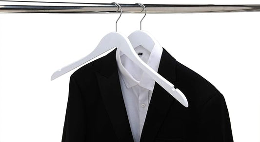 Quality Hangers Semi Curved Wooden Suit Hangers - Smooth Finish Solid Wood Coat Hanger with Swivel Hook - Perfect for Jackets Pants - Dress Clothes Hangers - White - 20 Pack