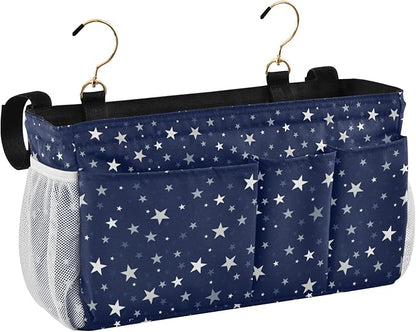 CuwrYet Bedside Caddy Hanging Bunk Bed Caddy Bed Organizer Hanging Pocket with 2 Hooks Bedside Storage Organizer Pocket Bag Holder Stars Dark Blue