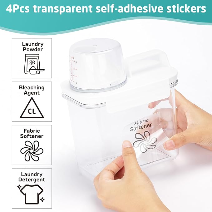 Laundry Detergent Dispenser-2 Pack, 37 oz Detergent Dispenser with 4 Removable Labels, Laundry Soap Dispenser for Laundry Room Organization and Storage, BPA Free & PET Plastic Clear