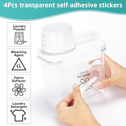 Laundry Detergent Dispenser-2 Pack, 37 oz Detergent Dispenser with 4 Removable Labels, Laundry Soap Dispenser for Laundry Room Organization and Storage, BPA Free & PET Plastic Clear