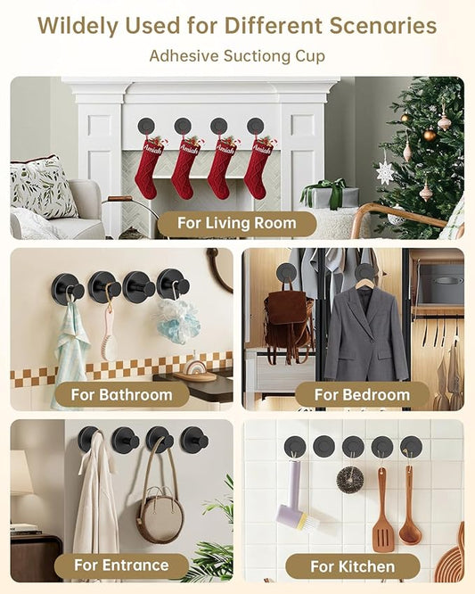 SwanKiss Suction Cup Hooks for Shower, Suction Cup Hooks for Door Wreaths, Robe Towel Hooks Heavy Duty for Bathroom Hanging, Windows, Kitchen, Glass, Mirror, No Drilling, 6 Pack (Black)