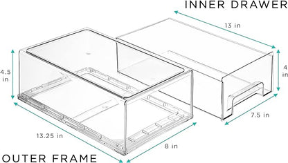 Sorbus Medium Clear Stackable Storage Drawers – 6-Pack Plastic Organizer Bins with Handles – Stackable Pull-Out Storage Drawers for Closet, Pantry, Office, Bathroom, Craft, and Toy Organization
