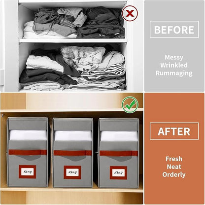 4 Pack Bed Sheet Organizer, Extra Large Foldable Linen Closet Organizer and Storage with Oxford Fabric, Clear PVC Window & Leather Handle – Storage for Bedding, Blankets, Duvet Cover Set, Quilt