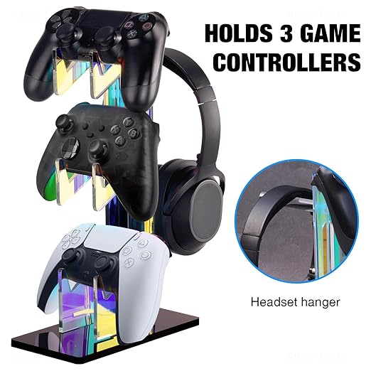 NiHome Iridescent Acrylic Multi-Tier Universal Game Controller Headset Holder Stand for PS5 Xbox ONE Switch Colorful Controller Stand Gaming Accessories Anti-Slip Stable Headphone Holder (3-Tier)