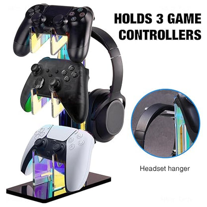 NiHome Iridescent Acrylic Multi-Tier Universal Game Controller Headset Holder Stand for PS5 Xbox ONE Switch Colorful Controller Stand Gaming Accessories Anti-Slip Stable Headphone Holder (3-Tier)