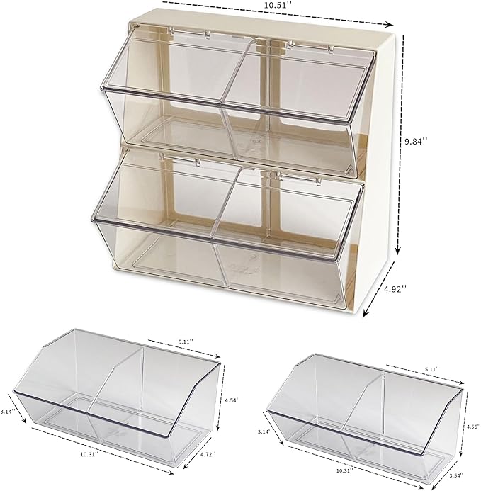 Large Coffee and Tea Organizer with Lid, Plastic Creamer Holder for Coffee Bar, Coffee Accessories Storage Box for K Cups, Coffee Pod, Sugar Bags, Drinking Straw (White)