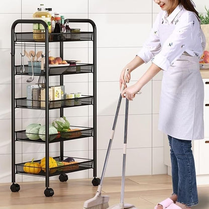 Fruit Vegetable Storage Basket,5 Tier Kitchen Storage Cart with 360 Degree Wheels, Fruit Vegetable Produce Basket Storage Organizer Stackable Metal Mesh Storage Basket for Kitchen, Pantry,