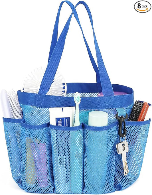 Fammart Mesh Shower Caddy Portable for College Dorm Room Essentials, 8-Pocket Large Shower Basket Tote Bag with 2 Handles for Toiletry, Bathroom, Beach, Camp, Gym
