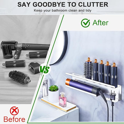 YAYINLI Hair Dryer Holder, Blow Dryer Holder Wall Mount for Curling Iron Attachment Organizers Storage, Adhesive Hair Dryer and Curling Iron Holder, Silver Straightener Holder Hair Tools Organizer