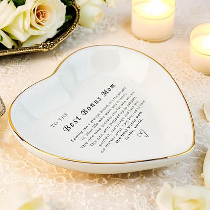 HatafaFurni Stepmom Gift, Heart Ring Dish, Jewelry Dish, Jewelry Storage, Mother’s Day gift, Bonus Mom Gift, Step Mother Gift, Mother Appreciation, Gift For Second Mom, Stepmom Present, White, mil01