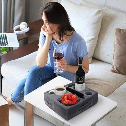 G GOOD GAIN Couch Cup Holder Pillow-Sofa Cup Holder Cozy Buddy | Bed Drink Caddy Holds Tablet, Remote, Snacks | Waterproof Anti-Spill Sofa Beverage Tray for Car, Park, Beach, Picnic, Boat, RV(Grey)