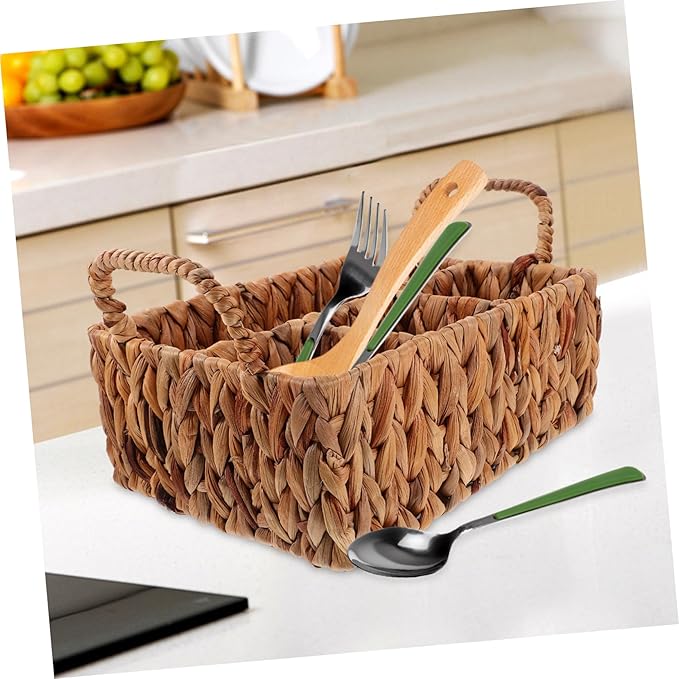 LIFKOME Woven Straw Storage Basket Lid Cutlery Basket Organizers for Kitchen Chopstick Holder