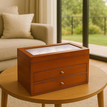 Bey-Berk Custom Personalized Watch Box Organizer - 36 Slot Luxury Solid Wood Designer Display, Large Watch Slots