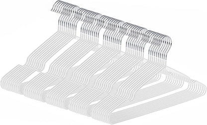gofuch Ultra-Thin Metal Hangers, 50 Pack Non-Slip PVC Coated Space Saving Clothes Hangers for Closet, 16 inch Wide for Suits, Dresses, Jackets（White）