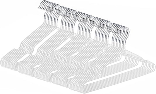 gofuch Ultra-Thin Metal Hangers, 50 Pack Non-Slip PVC Coated Space Saving Clothes Hangers for Closet, 16 inch Wide for Suits, Dresses, Jackets（White）