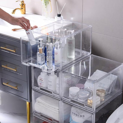 3 Packs Large Plastic Stackable Storage Drawers, DILIBRA Clear Storage Bins Organizer with Pull Out Drawers, Snacks Storage Organizer for Kitchen Cabinet Closet Shelf Pantry Organizers and Storage