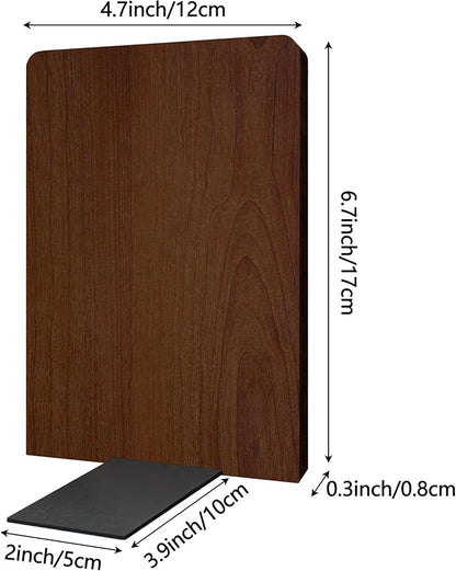 Walnut Wood Book Ends for Shelves - Hand Polished Edges, Non-Skid Bookends for Heavy Duty Book Holders Office Desk Shelves Decorative Book Organizer, 6.69"H x 4.72"W x 3.94"L (1 Pairs)