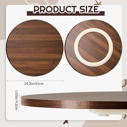 24" Black Walnut Wood Lazy Susan for Table Top, Large Turntable Rotating Serving Tray for Counter Top Solid Wooden Round Lazy Susan Organizer for Kitchen Spinning Food Server Centerpieces