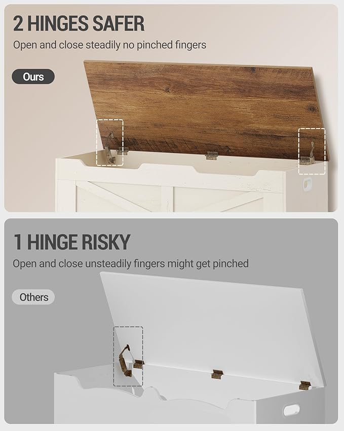 39.4" Storage Chest, Extra Large Storage Trunk with 2 Hinges, Wooden Box Bench, Lift-Top Organizer Chest, Shoe Bench for Entryway, Bedroom, Living Room, White and Brown SB03414X