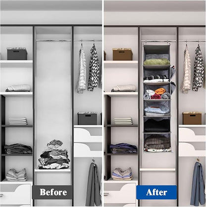 6-Shelf Hanging Closet Organizer and Storage, Collapsible Hanging Shelves for Closet with 2 Side Pockets, Hanging Shoe Organizer to Saving Space,Grey